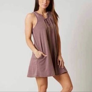 White Crow Lace Up Tank Top Dress Mauve Buckle Size XL Side Pockets Comfy Boho